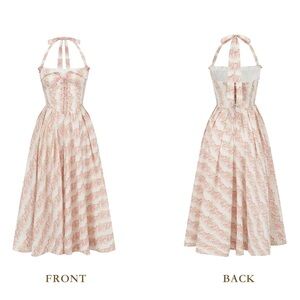 LaceMade Halter Neck Pink Floral Midi Dress